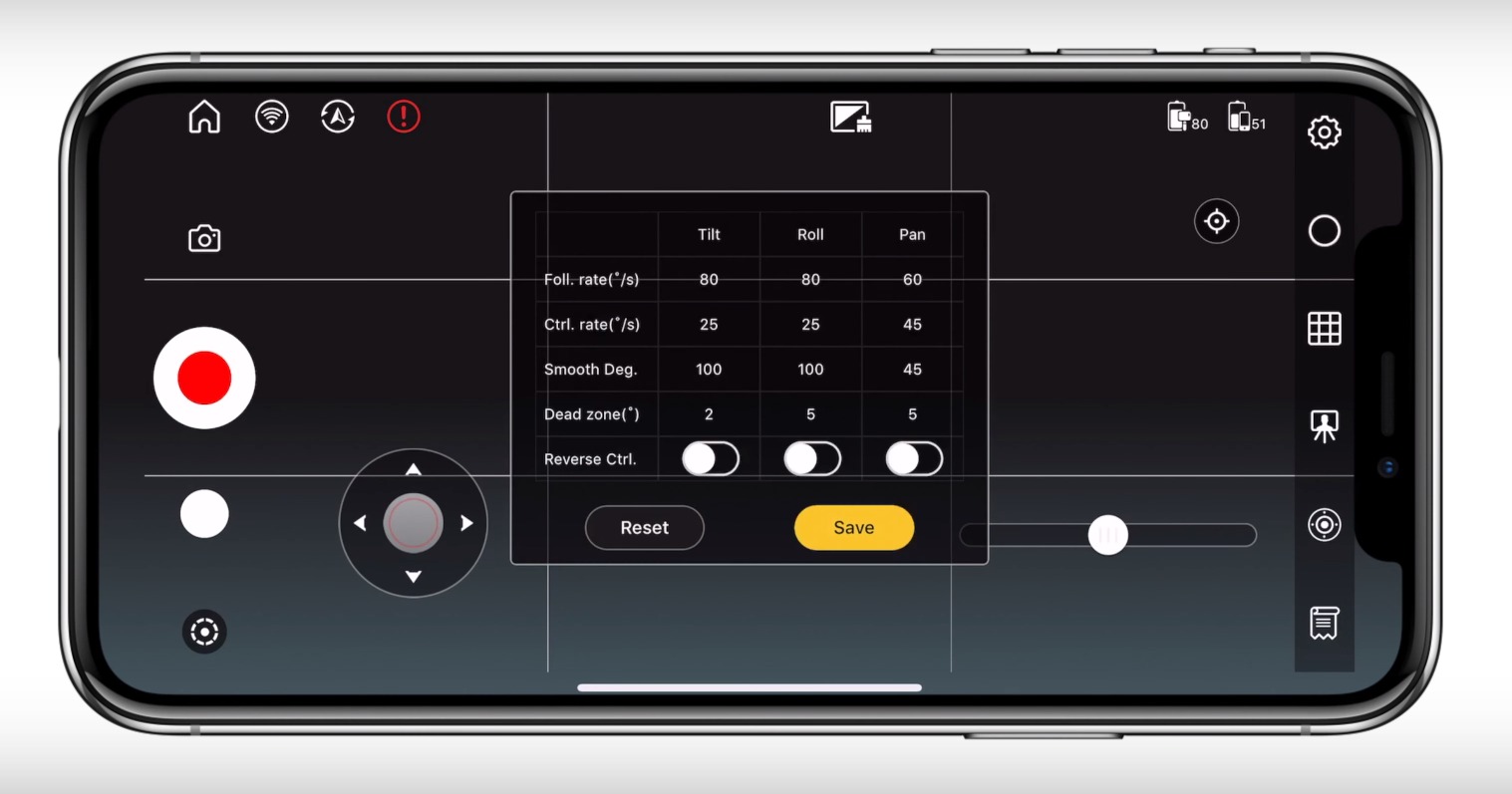 ZHIYUN　CRANE 3 LABの動きを制御する設定をやってみました。