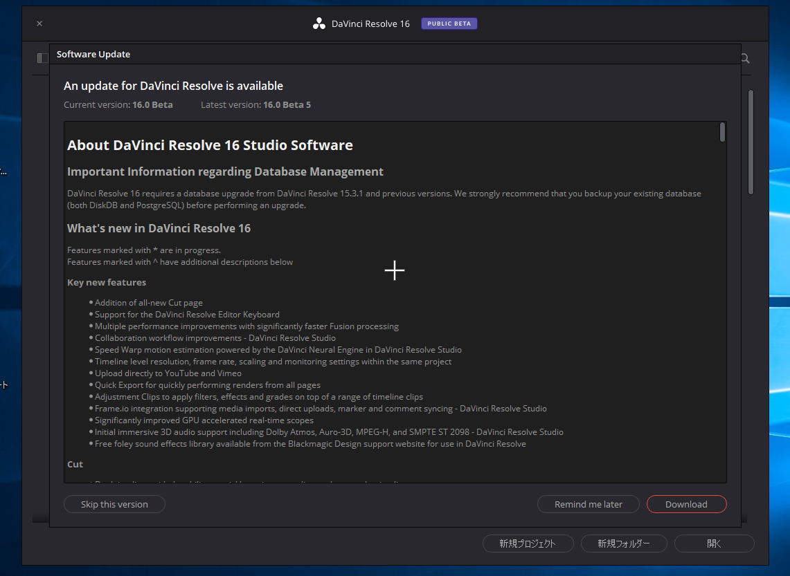 DaVinci Resolve 16 パブリックベータ5が公開されました。